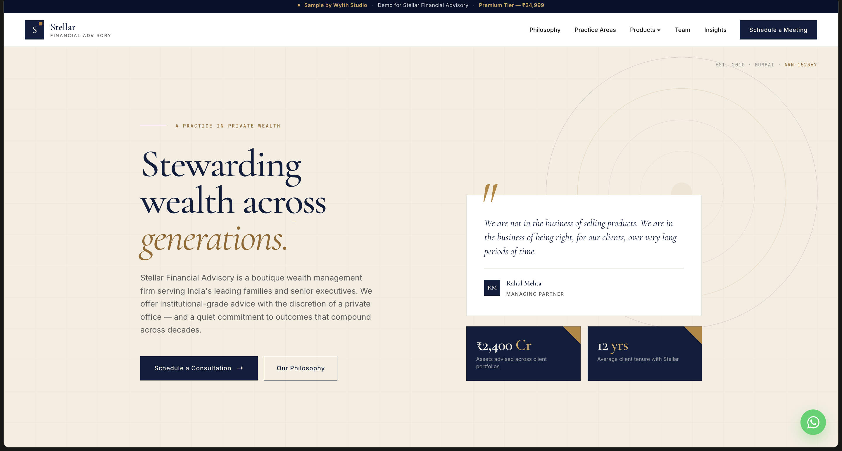 Wylth StudioPremium— branded investor portal preview screenshot