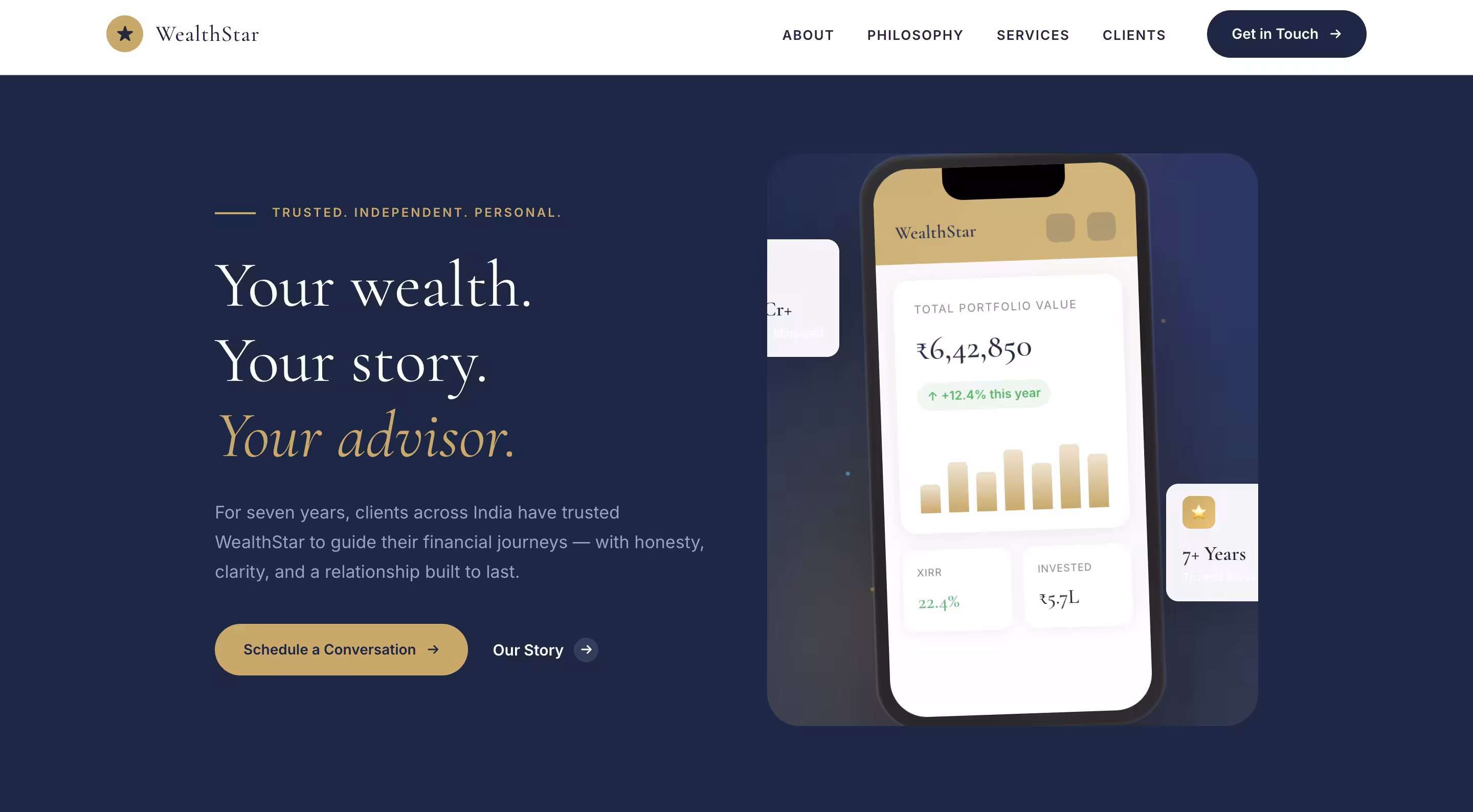 Stellar Financial Advisory — mobile-optimised basic website view